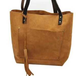 Handmade Custom Tan Pebble Grain Leather Tote Bag, Tassle, Pockets